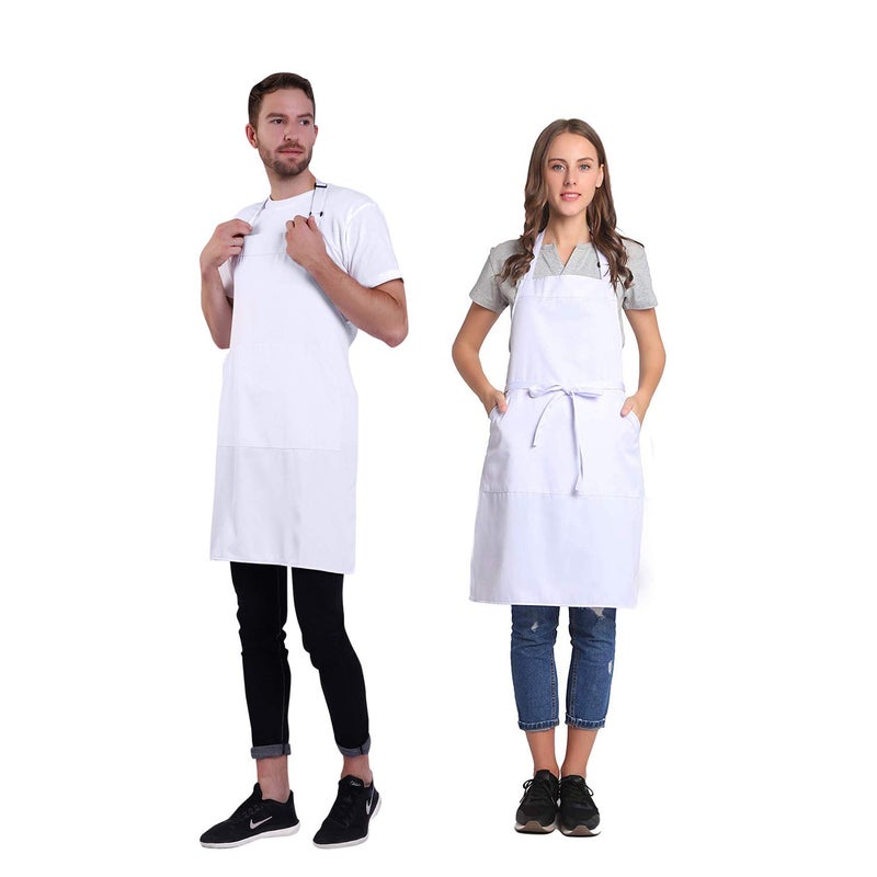 BIGHAS Adjustable Bib Apron with Pocket Extra Long Ties for Women Men  18 Colors  Chef  Kitchen  Home  Restaurant  Cafe  Cooking  Baking (White) - Image 2